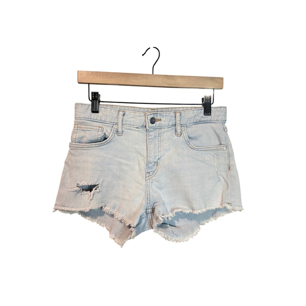 H&M Light Wash Distressed Cut-off Denim Shorts Size 6 Jean Shorts Frayed Hem